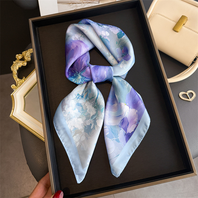 Ascot Neck Scarf - 2026 Nieuwe Bloemenprint Zijden Vierkante Sjaal