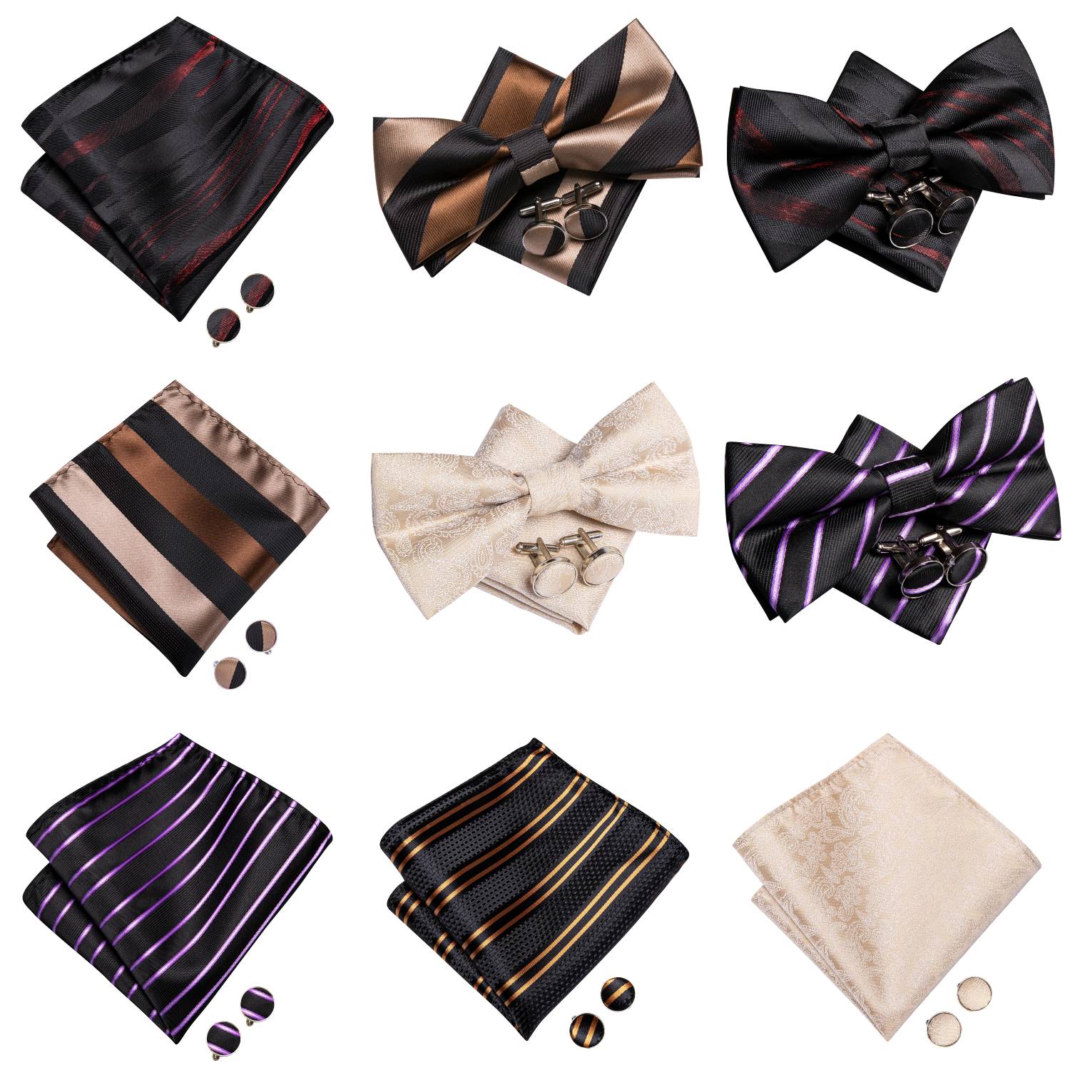 Bow Tie Pre Tied - Heren vlinderdas Hanky manchetknopen voorgebonden rood